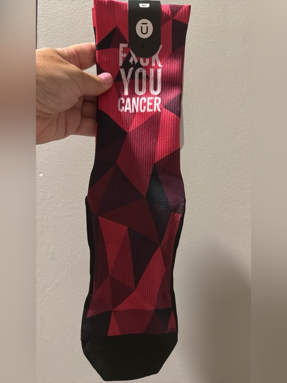 Pink Geometric 'F*ck You Cancer' high quality Socks